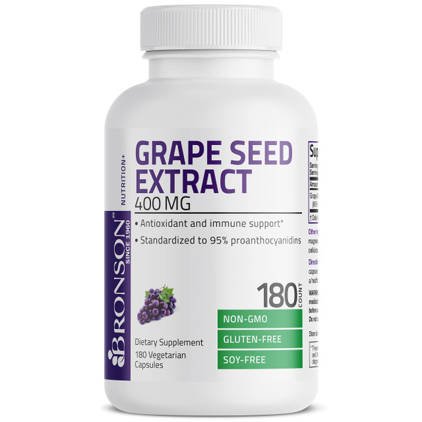 Bronson Grape Seed Extract 400 Mg - Antioxidant & Immune Support - Standardized Extract With 95% Proanthocyanidins- Non Gmo, 180 Vegetarian Capsules