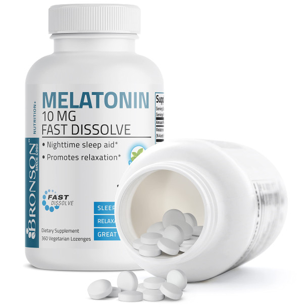 Bronson Melatonin 10 Mg Fast Dissolve Peppermint Tablets, Promotes Relaxation, 360 Chewable Vegetarian Lozenges