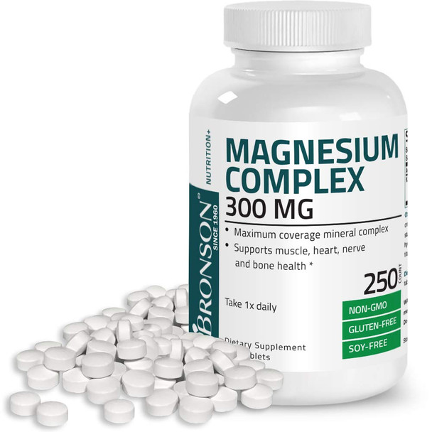 Triple Magnesium Complex Maximum Coverage 300 Mg Magnesium Oxide Magnesium Citrate Magnesium Carbonate, Non-Gmo Formula, 250 Tablets
