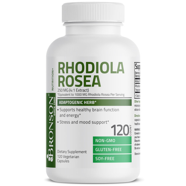 Bronson Rhodiola Rosea Vegetarian Capsules - Adaptogenic Herb - Brain, Stress & Mood Support - Non-Gmo, 120 Count