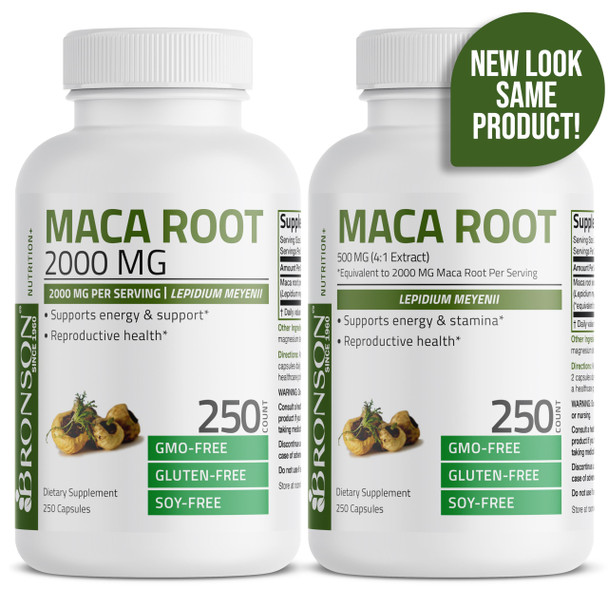 Bronson Maca Root (From 500Mg 4:1 Extract Equivalent To 2000Mg Per Serving), Lepidium Meyenii - Non-Gmo, 250 Vegetarian Capsules