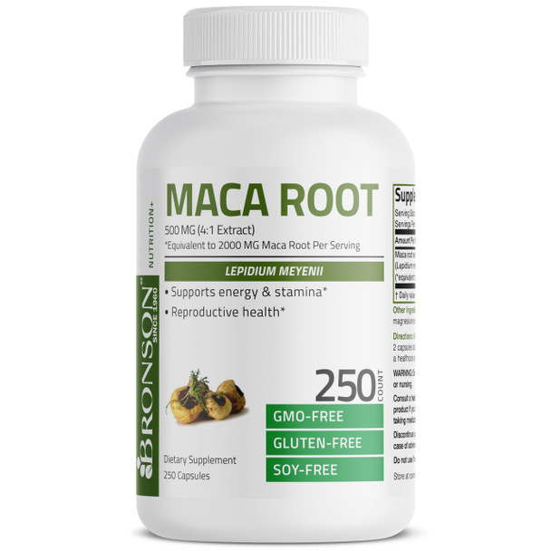 Bronson Maca Root (From 500Mg 4:1 Extract Equivalent To 2000Mg Per Serving), Lepidium Meyenii - Non-Gmo, 250 Vegetarian Capsules