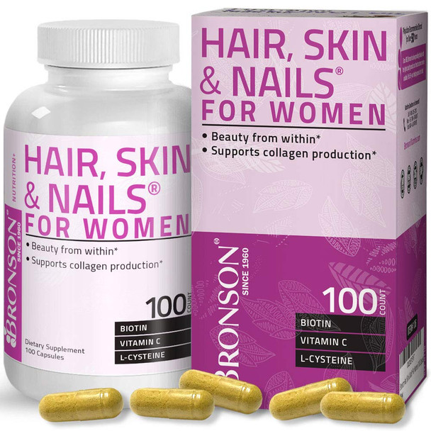 Bronson Hair, Skin & Nails With Biotin Extra Strength Vitamin Supplement For Women, 100 Capsules