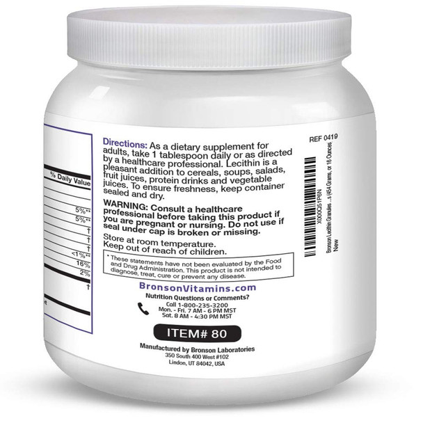 Bronson Lecithin Granules (Powder) 7500 Mg, 1 Lbs (454 Grams, Or 16 Ounces)