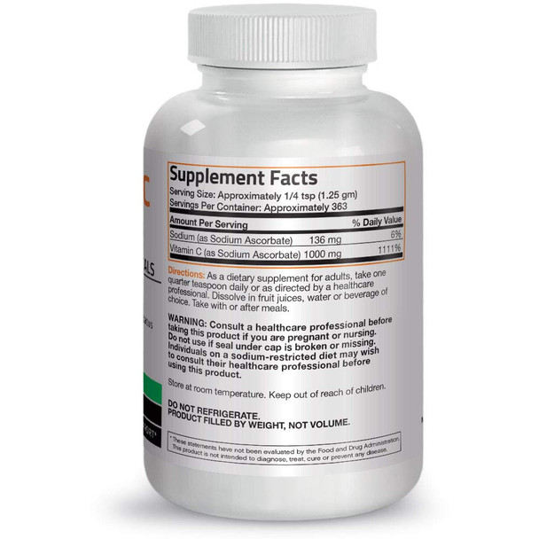 Non Acidic Vitamin C Powder Sodium Ascorbate Non Gmo Soluble Fine Crystals - Healthy Immune System, Antioxidant And Cell Protection - 1 Pound (16 Oz, 454 Grams)