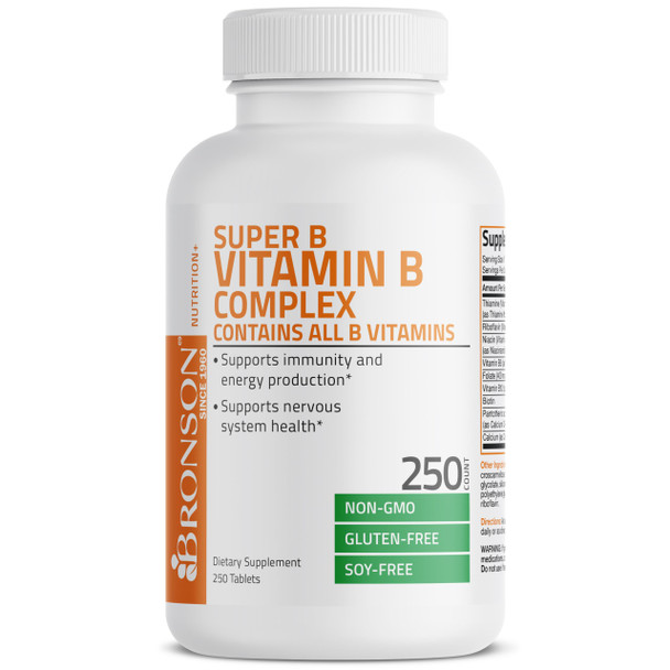 Bronson Vitamin B Complex (Vitamin B1, B2, B3, B6, B9 - Folic Acid, B12), 250 Tablets