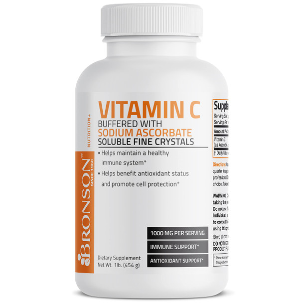 Buffered Vitamin C Powder Ascorbic Acid Buffered With Sodium Ascorbate Soluble Fine Crystals – Promotes Healthy Immune System And Cell Protection – Powerful Antioxidant - 1 Pound (16 Ounces)