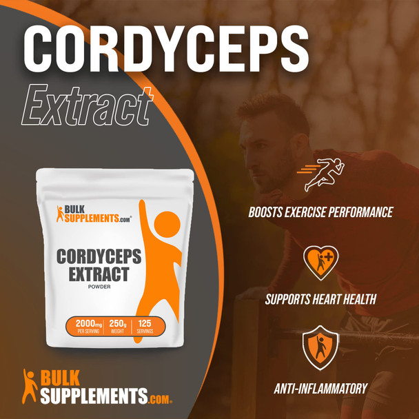 Bulksupplements.Com Cordyceps Mushroom Extract Powder - Cordyceps Powder, From Cordyceps Sinensis - Cordyceps Extract, Gluten Free - 2000Mg Per Serving, 250G (8.8 Oz) (Pack Of 1)