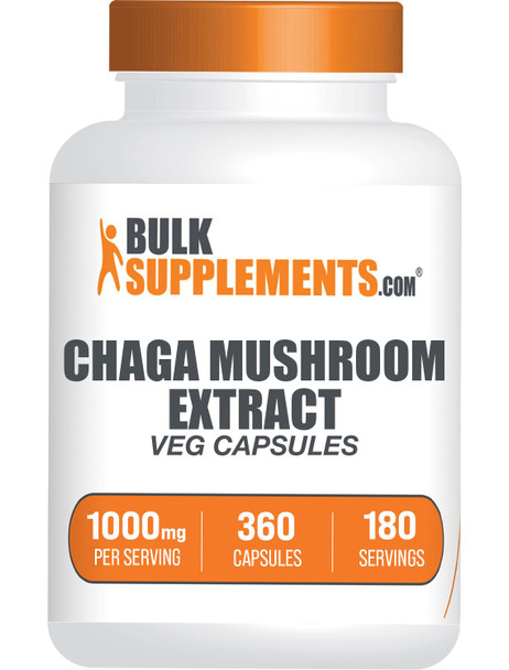 Bulksupplements.Com Chaga Mushroom Extract Capsules - Chaga Extract, Chaga Mushrooms Capsules - Vegan & Gluten Free, 2 Capsules (1000Mg) Per Serving, 360 Veg Capsules (Pack Of 1)