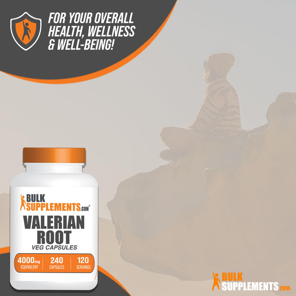 Bulksupplements.Com Valerian Root Capsules - Valerian Root Extract, Valerian Root Capsules 1000Mg - Vegan, 2 Capsules Per Serving, 4000Mg Equivalent, 240 Veg Capsules, Pack Of 1