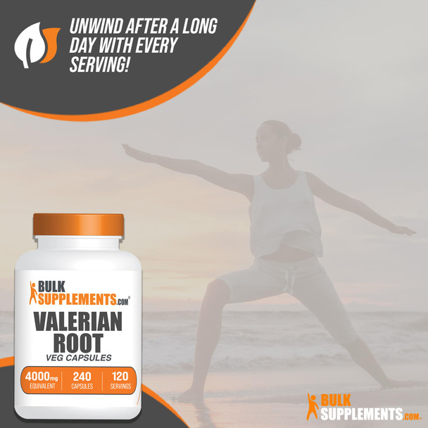 Bulksupplements.Com Valerian Root Capsules - Valerian Root Extract, Valerian Root Capsules 1000Mg - Vegan, 2 Capsules Per Serving, 4000Mg Equivalent, 240 Veg Capsules, Pack Of 1