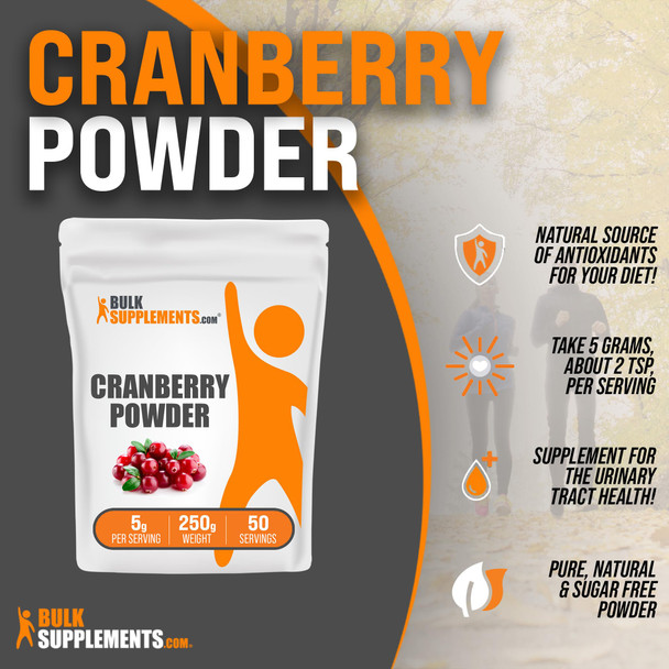 Bulksupplements.Com Cranberry Powder - Cranberry Supplements For Women & Men, Dried Cranberries Unsweetened - For Urinary Tract Health, Gluten Free & Sugar Free, 5G Per Serving, 250G (8.8 Oz)