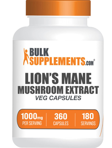 Bulksupplements.Com Lion'S Mane Mushroom Capsules - Lions Mane Supplement Capsules, Lion'S Mane Capsules - Lion'S Mane Extract, 2 Capsules Per Serving, 360 Veg Capsules (Pack Of 1)