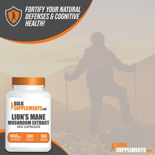 Bulksupplements.Com Lion'S Mane Mushroom Capsules - Lions Mane Supplement Capsules, Lion'S Mane Capsules - Lion'S Mane Extract, 2 Capsules Per Serving, 360 Veg Capsules (Pack Of 1)