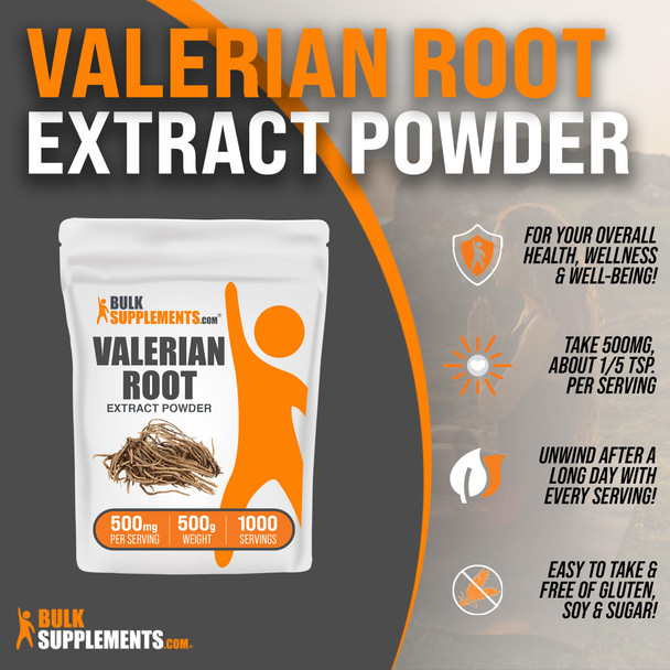 Bulksupplements.Com Valerian Root Extract Powder - Valerian Root Powder, Valerian Extract - For Overall Well-Being, Gluten Free, 500Mg Per Serving, 500G (1.1 Lbs), Pack Of 1