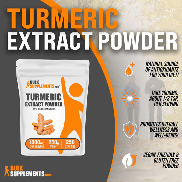 Bulksupplements.Com Turmeric Extract Powder - Curcumin Supplements 1000Mg, Turmeric Curcumin Powder, Turmeric Powder - Turmeric Root Powder, Gluten Free, 1000Mg Per Serving, 250G (8.8 Oz)