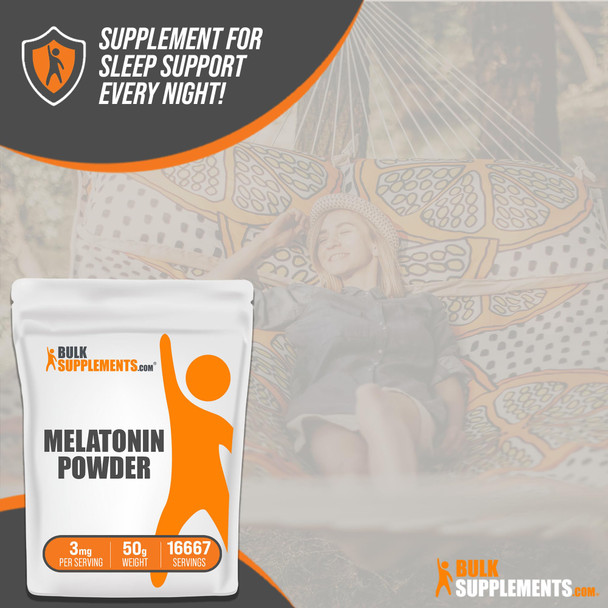 Bulksupplements.Com Melatonin Powder - Melatonin Sleep Supplement, Melatonin For Adults, Melatonin 3 Mg - Vegan Melatonin, Pure & Gluten Free, 3Mg Per Serving, 50G (1.8 Oz)