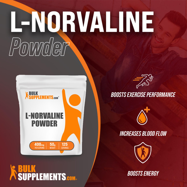 Bulksupplements.Com L-Norvaline Powder - Amino Acids Supplement For Energy, Nitric Oxide Supplement - Gluten Free - 400Mg Per Serving, 125 Servings (50 Grams - 1.8 Oz)