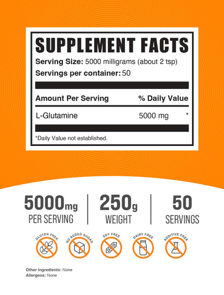 Bulksupplements.Com L-Glutamine Powder - Glutamine Supplement, L-Glutamine 5000Mg, L Glutamine Powder - Unflavored & Gluten Free, 5000Mg Per Serving, 250G (8.8 Oz) (Pack Of 1)