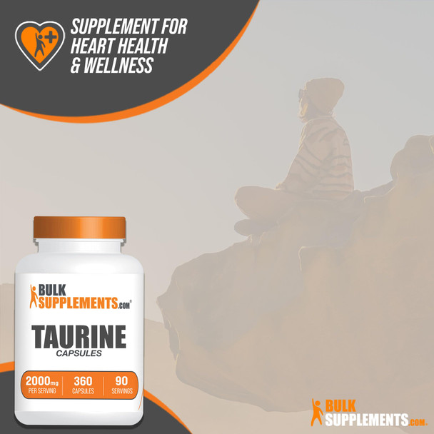 Bulksupplements.Com Taurine Capsules - Taurine Supplement, Taurine 2000Mg, Amino Acids For Heart Health, Taurine Pills - Gluten Free, 4 Taurine 500Mg Capsules Per Serving (2000Mg), 360 Capsules