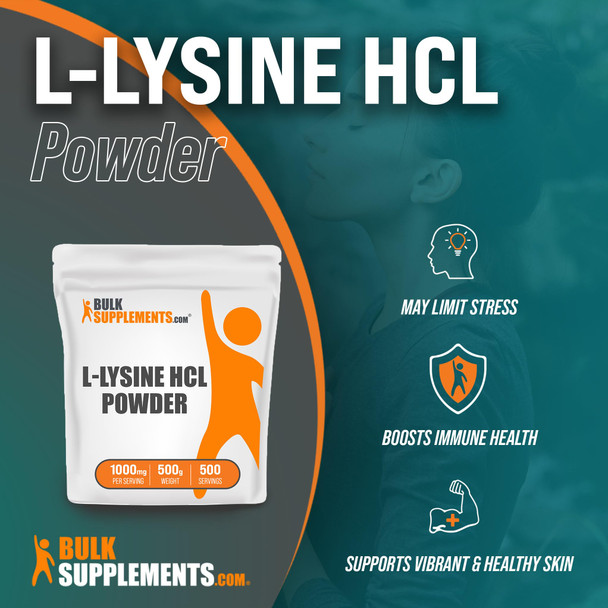 Bulksupplements.Com L-Lysine Powder - As L-Lysine Hcl, Lysine Supplement, L-Lysine 1000Mg - For Immune Support - Gluten Free, 1000Mg Per Serving, 500G (1.1 Lbs) (Pack Of 1)