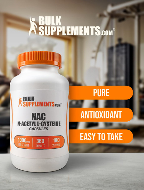 Bulksupplements.Com N-Acetyl L-Cysteine 1000Mg Capsules - N-Acetyl Cysteine 1000Mg, Nac Supplement - Nac 1000Mg, Gluten Free - 2 Capsules Per Serving, 360 Capsules (Pack Of 1)