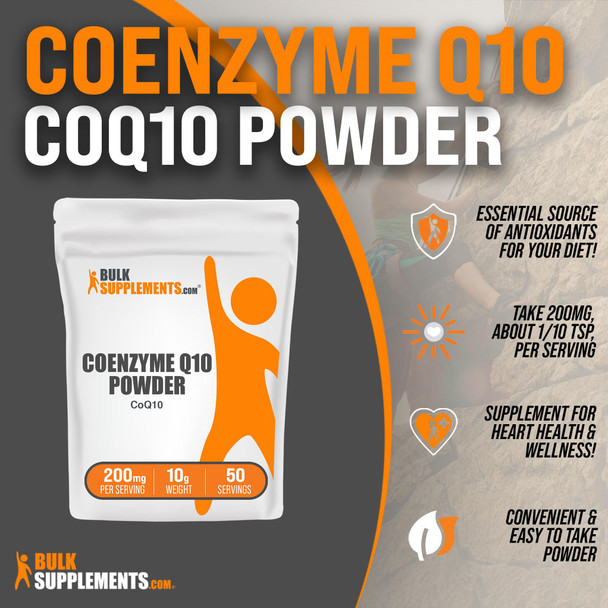 Bulksupplements.Com Coenzyme Q10 Powder - Coq10 Powder, Coenzyme Q10 200Mg, Coq10 Nutritional Supplements - Coq10 200Mg, Heart Health Supplements, 200Mg Per Serving, 10G (0.35 Oz)