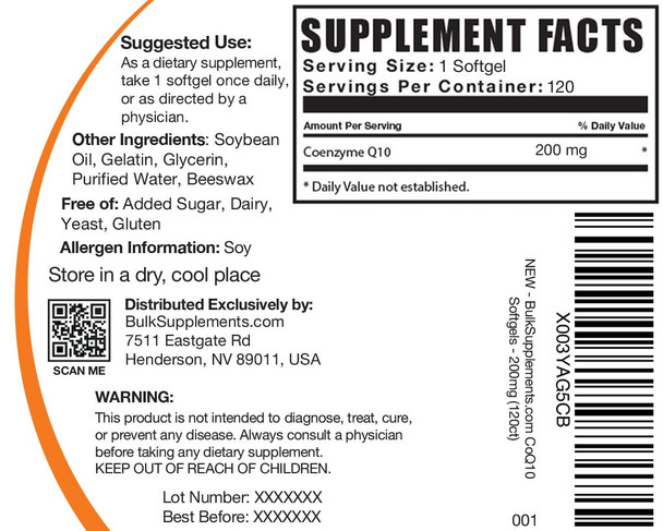 Bulksupplements.Com Coq10 200Mg Softgels - Coq10 Nutritional Supplements, Coenzyme Q10 200Mg, Coq10 Supplement - Hearth Health Supplement, 1 Coq10 Softgel Per Serving, 120 Softgels