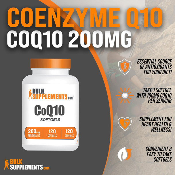 Bulksupplements.Com Coq10 200Mg Softgels - Coq10 Nutritional Supplements, Coenzyme Q10 200Mg, Coq10 Supplement - Hearth Health Supplement, 1 Coq10 Softgel Per Serving, 120 Softgels