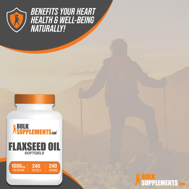 Bulksupplements.Com Flaxseed Oil Softgels - Omega 3 Supplement, Flaxseed Supplement, Flaxseed Oil 1000Mg Softgels - Flaxseed Oil Pills, Gluten Free, 1 Softgel Per Serving, 240 Softgels