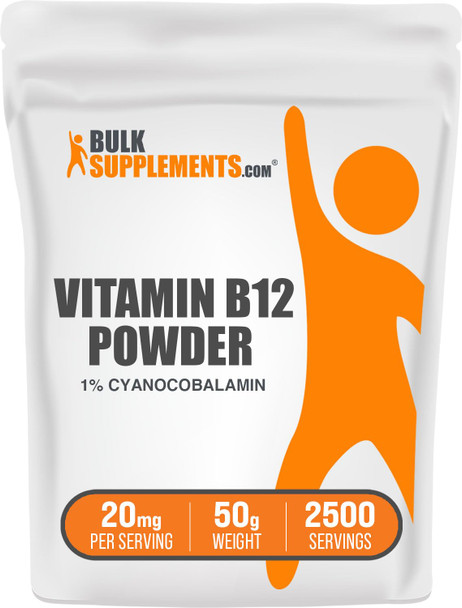 Bulksupplements.Com Vitamin B12 Powder (Cyanocobalamin) - Vitamin B Supplements For Energy Production And Nerve Health - 20 Mg (1% Cyanocobalamin) Per Serving (50 Grams - 1.8 Oz)