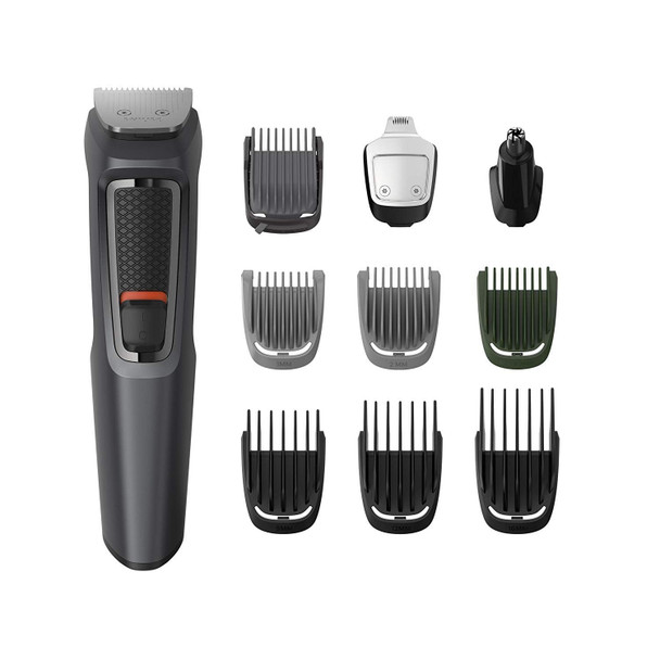 Philips 10-in-1 All-In-One Trimmer, Series 3000 Grooming Kit for Beard, Hair & Body with 10 Attachments, Including Nose Trimmer, Self-Sharpening Metal Blades, UK 3-Pin Plug - MG3747/33
