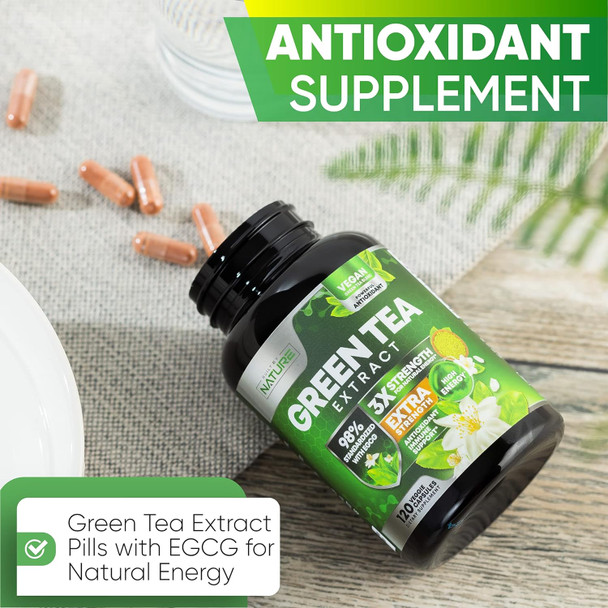 Built Nature Green Tea Extract Pills - Powerful Antioxidant Supplement - 98% Standardized Egcg 1000Mg For Natural Energy With Polyphenols - Gentle Caffeine - 120 Capsules