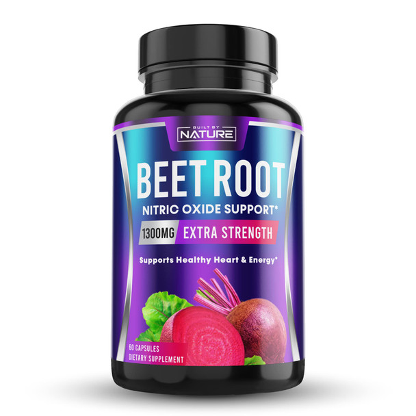 Built Nature Beetroot Supplement Capsules For Nitric Oxide Booster - Rich In Nitrates - Organic Beet Root For Natural Energy & Peformance - 60 Capsules