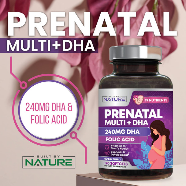 Built Nature Prenatal Vitamins For Women - Multivitamin With Dha, Folic Acid, Vitamin C, B12, Iron & Omega-3 - Before, During & Post Pregnancy Supplement For Healthy Growth & Brain Development - 120 Softgels Built Nature Prenatal Vitamins For Women - Multivitamin With Dha, Folic Acid, Vitamin C, B12, Iron & Omega-3 - Before, During & Post Pregnancy Supplement For Healthy Growth & Brain Development - 120 Softgels