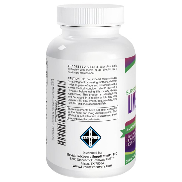 Elevate Recovery Supplements Liver Health Support Supplement (All-In-1) With 6 Active Ingredients - Natural Liver Detox Cleanse - Liver Supplements - 90 Capsules