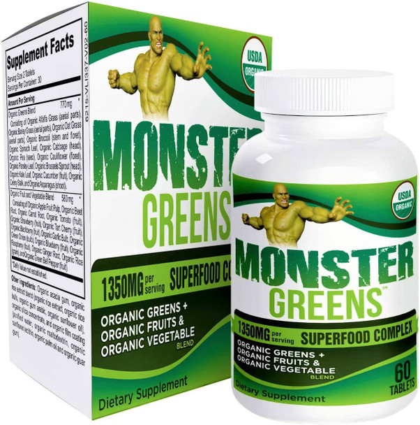 Elevate Recovery Supplements Organic Greens (All-In-1) Superfood Greens Supplements With 28 Superfoods - Multi Greens Supplement Pills - Certified Organic - Easy To Swallow - 60 Tablets
