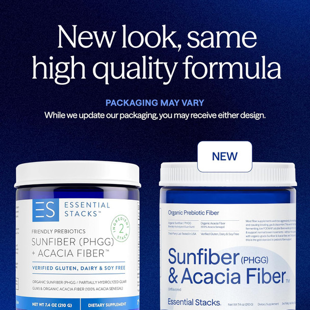 Essential Stacks Organic Sunfiber Prebiotic Fiber (Partially Hydrolyzed Guar Gum/Phgg) With Acacia Fiber Powder - Gluten Free, Non-Gmo & Unflavored Soluble Fiber (7.4 Oz)
