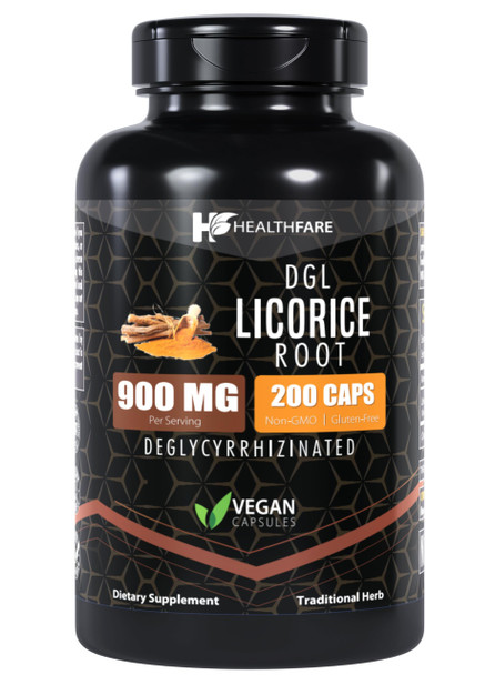 Healthfare Ultra High Purity Licorice Root Capsules 900 Mg | 200 Count | Supplement Extract | Non-Gmo & Gluten Free