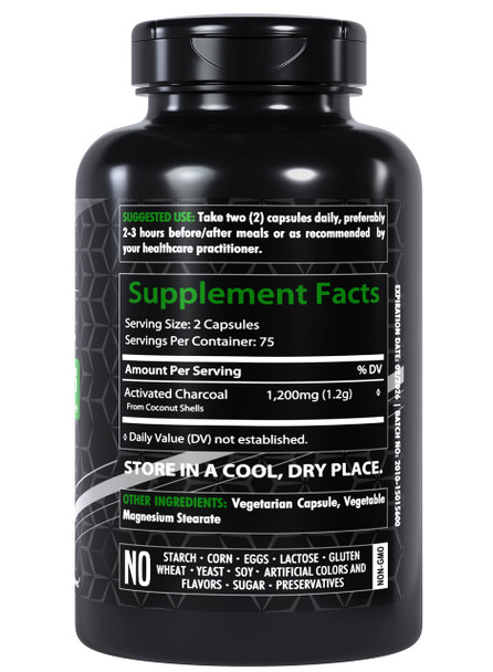 Healthfare Activated Charcoal Capsules 1200Mg | 150 Capsules | Derived From Coconut Shells | Highly Absorbent | Non-Gmo | Made In The Usa