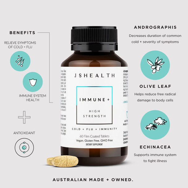 JSHealth Vitamins Immune + Immunity Booster Supplement With Zinc Vitamin C Ecea And Olive Leaf Antioxidants (60 Tablets)