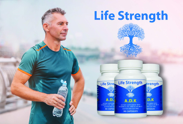 Life Strength Adk 90 Ct Physician Formulated Vitamins A1, D3 & K2 (As Mk7) Bone, Heart & Immune System Support Gluten Free, Soy Free, Non-Gmo (90 Count Pack Of 1)