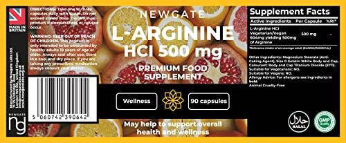 Newgate Labs - L-Arginine Hci 500Mg 90 High Strength Capsules | Nutritional Supplement | Health & Wellness | Made In The Uk | Halal – Gmo Free