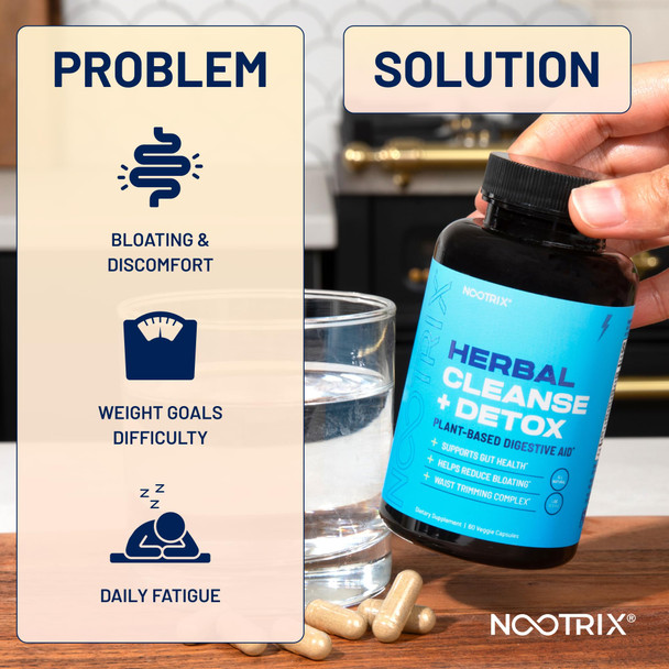 Nootrix Herbal Cleanse + Detox | 15-Day Gut & Colon Cleanse With Milk Thistle | Supports Digestive Health & Bloating Relief | Weight Loss Product With Ginger Root, Apple Cider Vinegar | 60 Vegan Capsules