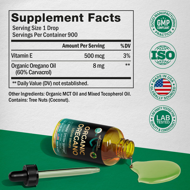 NUTRAHARMONY Usda Organic Oil Of Oregano - Liquid Drops With Vitamin E - Made In Usa - Supplement For Immune Support, Digestion Health & Antioxidant - Non-Gmo, Natural, Vegan - As Pills, Capsules, Softgels 1 Fl Oz