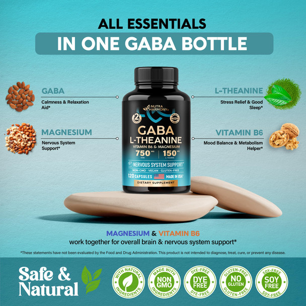 NUTRAHARMONY Gaba With L-Theanine Capsules & Mullein Leaf Extract Capsules