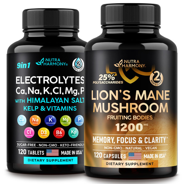 NUTRAHARMONY Lions Mane Mushroom Capsules & Electrolyte Tablets