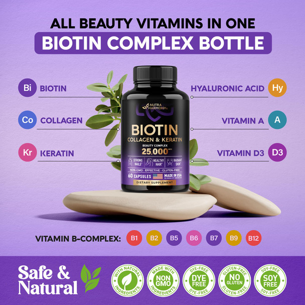 NUTRAHARMONY Organic Vitamin B12 Drops & Biotin, Collagen Capsules