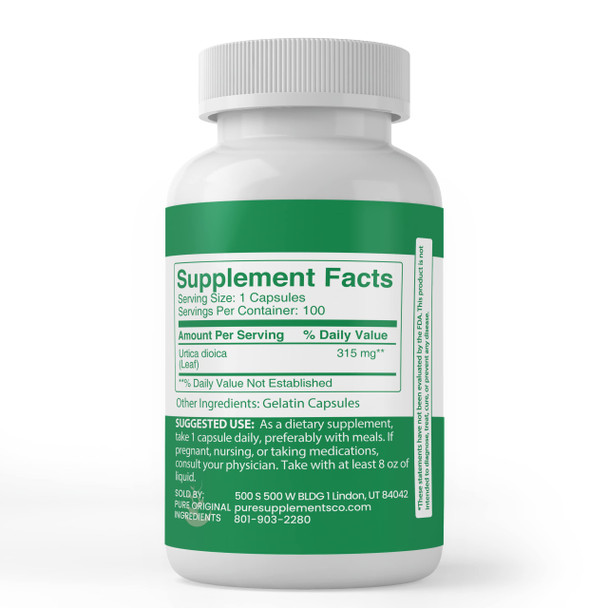 PURE ORIGINAL INGREDIENTS Stinging Nettle (100 Capsules) Leaf Always Pure, No Additives Or Fillers, Lab Verified