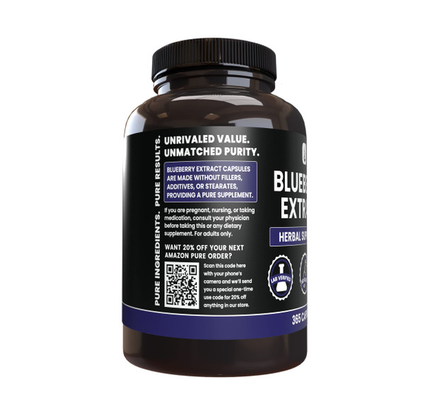 PURE ORIGINAL INGREDIENTS Blueberry Extract (365 Capsule), No Magnesium Or Rice Fillers, Always Pure, Lab Verified